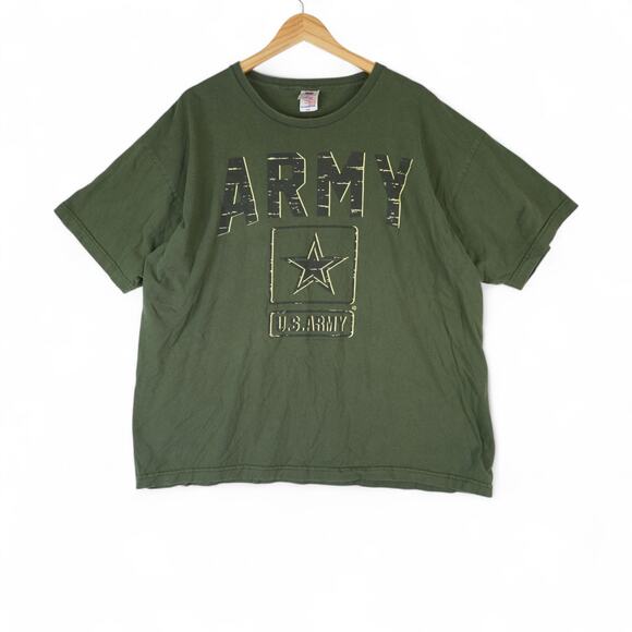 Vintage US Army T-Shirt Mens 2XL OD Green Short Sleeve Bayside Made in USA - Picture 1 of 9